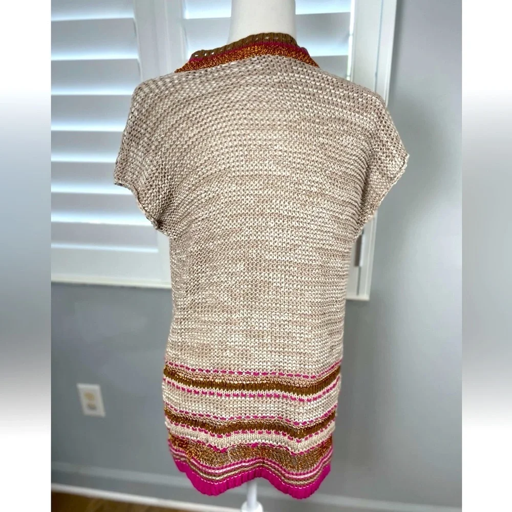 Chico's Size 0 Color Pop Multicolor Knit Longline Cardigan Orange Pink Foil‎